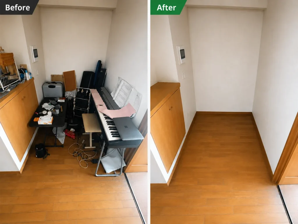 東京23区のマンションで電子ピアノや家具を回収したビフォーアフター